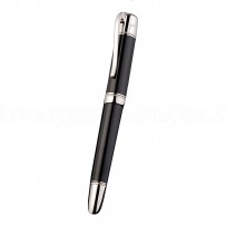 MontBlanc Silver Trimmed Black Enamel Ballpoint Pen With MB Engraved Black And Silver Cap 98053