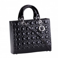 Dior Medium  Lady Cannage Bag Patent Leather Black