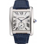 Cartier Tank MC White Dial Stainless Steel Case Blue Leather Strap  622575
